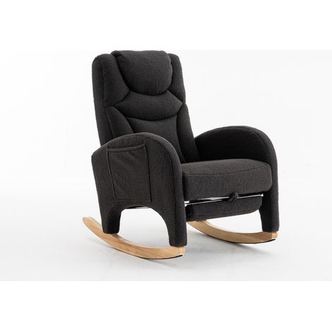 Sillón balancín tapizado en tejido teddy gris oscuro con reposabrazos y capacidad 110 kg HOMVRA (1/5)