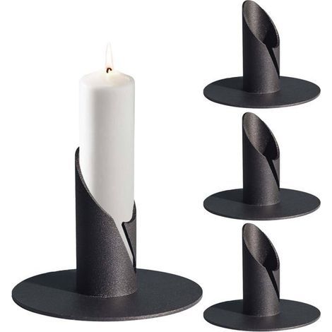 Candle Holder - Set of 4 - Black - Metal - Indoor Use