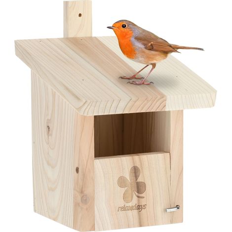 Relaxdays Nesting Box Half Cavity Breeder, Entrance Hole HxD 65 x 95 mm, Bird House Hanging, Natural Wood (1/5)