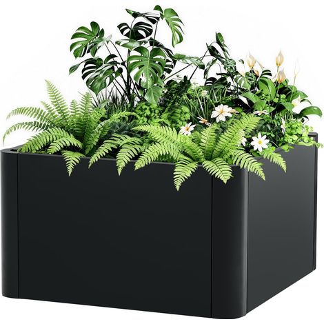 Bac à Fleurs Métal Surélevé 52x52x30 cm, Assemblage Sans Outil – Coins Arrondis – Anti-débordement,Carré potager avec fond (1/5)