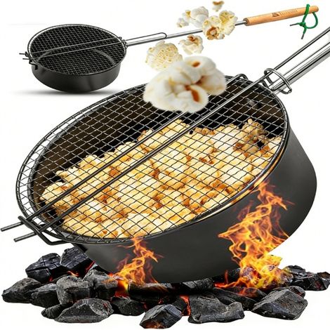 Poêle à pop- barbecue-avec long manche et couvercle grillagé, parfaite pour le camping / machine à pop-corn (1/5)