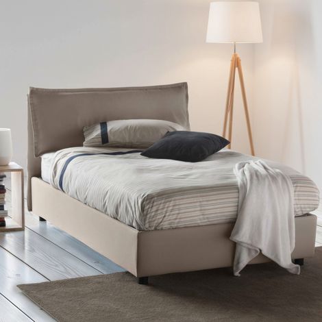 Talamo Italia Cama de plaza y media Desirée, Cama contenedor con revestimiento de tela, 100% Made in Italy, Apertura frontal, con colchón Cm 120x190 incluido, Tórtola, con embalaje reforzado (1/5)