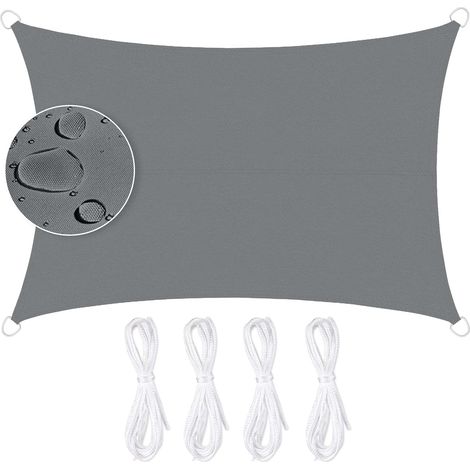 Vela ombreggiante rettangolare impermeabile con protezione UV al 95%, realizzata in poliestere resistente e traspirante per giardino, patio e spazi esterni, con corda, 3x4 m (grigio).