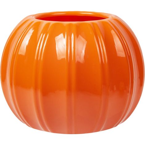 Pot À Fleurs En Plastique Forme Citrouille - 14 x 14 x 11 cm - Orange - Pour Décoration Intérieure Fêtes - 1 Pièce (1/5)