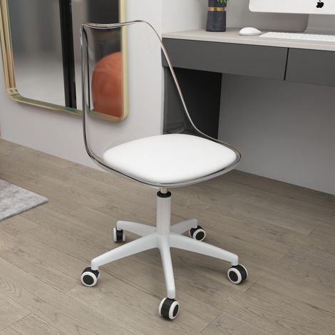 Sedia da ufficio girevole, con schienale trasparente, sedia da scrivania robusta, comoda e durevole, struttura solida, bianco (1/5)