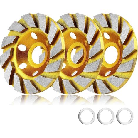 3 piezas, 10,16 cm, 12 segmentos Turbo Diamant Slijpwielen para Hoekschuurmachine, para Beton, Steen, Keramiek (Geel)
