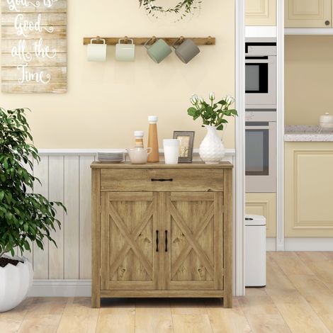 Buffet de cuisine de style campagnard avec placard à 2 portes et tiroir, 80 x 39,7 x 80 cm, couleur bois (1/5)