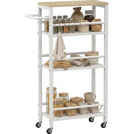 Desserte cuisine - HOMCOM - 4 niveaux - sur roulettes - porte-serviettes et 6 crochets - bois - 50 x 20 x 81 cm - chêne (1/5)