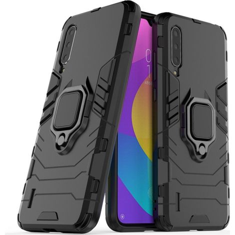 Coque pour Xiaomi Mi 9 Lite, renforcée avec anneau de support, noire (1/5)