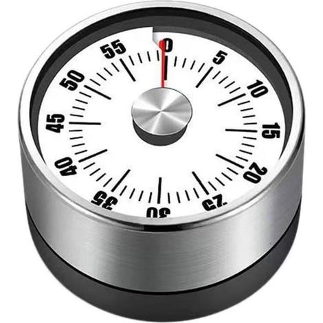Minuteur Mécanique de Cuisine 60 Minutes avec Aimant au Dos - Acier Inoxydable Rouge et Blanc Compte à Rebours Précis (1/5)