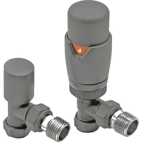 Heatwave Prime Basalt Grey Angled Thermostatic Radiator Valve Set