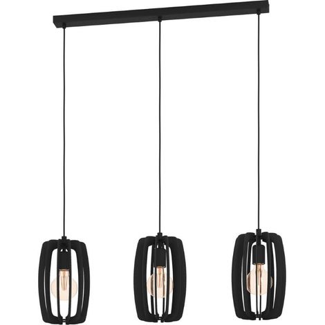 Lampe suspendue bajazzara bois noir e27 3x40w l: 89cm b: 19cm h: 110cm dimmable (1/3)