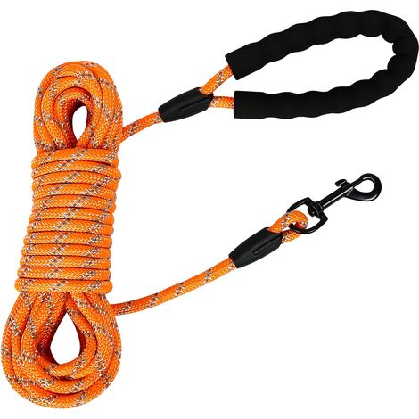 Zugleine für Hunde, Trainingsleine für große und kleine Hunde, Hundeleine mit stabilem Handgelenkriemen, 360°-Karabinerhaken, Reflektoren (Orange - 0,8 cm, 20 m)