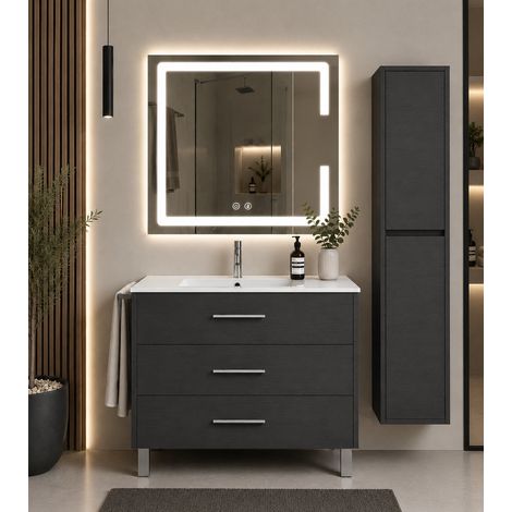 Mueble de baño con lavabo ORIGENBATH RIBERA sin espejo 50x40 cm grafito con columna (1/5)