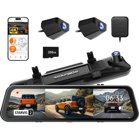 Dashcam, risoluzione 4K, sistema multi-obiettivo, nessun kit hardware richiesto, scheda TF da 256 GB inclusa. (1/2)