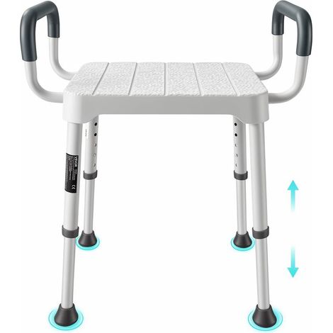 Pour une assise stable dans la salle de bains, chaise de douche réglable en hauteur à 6 positions, cadre en aluminium, 181,4 kg (1/5)