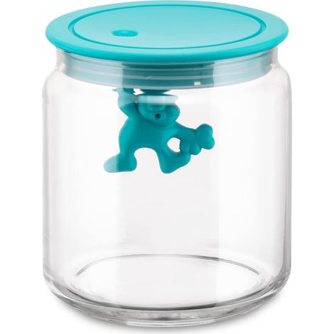 Alessi AMDR04 AZ Gianni a Little Man Holding On Tight Barattolo Ermetico in Vetro con Coperchio in Resina Termoplastica, Azzurro (1/4)
