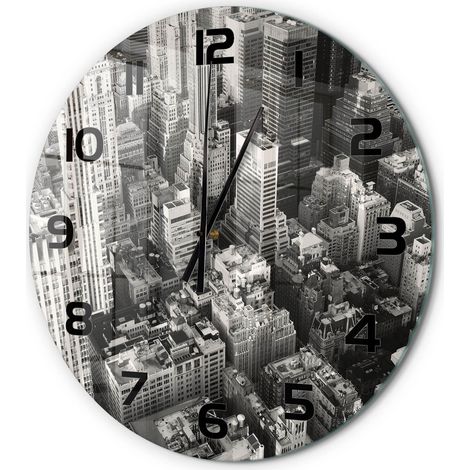 Horloge Murale Ronde pour Chambre Verre Trempé Silencieuse Sans Tic-Tac Vol d'oiseau à New York fi 60 cm (1/5)