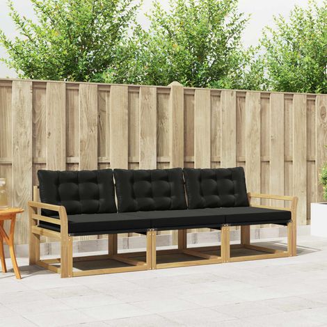 vidaXL Conjunto de sofás de exterior 3 uds. Blanco y Negro (1/5)