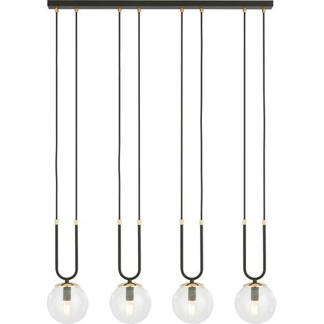 Lampada a Sospensione Glam, Acciaio verniciato a polvere, Vetro, Nero, 92x115x15 cm
