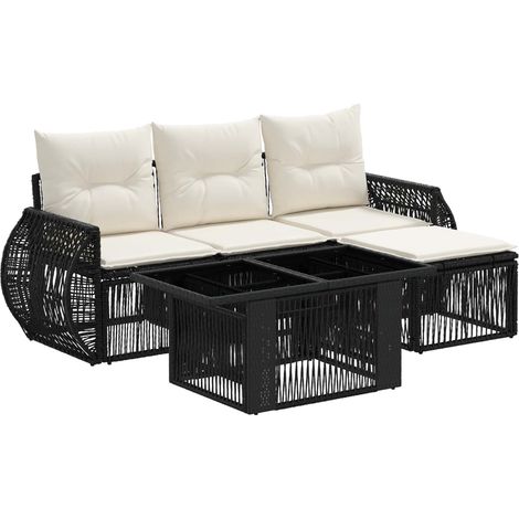 Set Divano da Giardino 5 pz Nero e Bianco Crema polyrattan vidaXL (1/5)