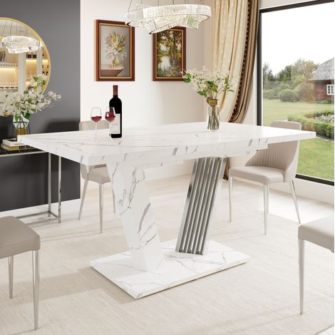 Table extensible 120x80x76 cm, table à manger 4-6 pers., mécanisme papillon, structure en MDF, pieds métal, Blanc (1/5)