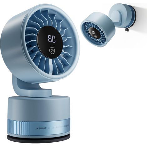 Ventilateur Rechargeable USB de Bureau et Mural, Oscillant Silencieux, Écran LED, 6 Vitesses, Ventouse,Bleu (1/5)