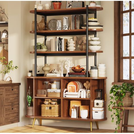 Credenza con scaffale aperto a 4 livelli e porte scorrevoli 120 x 40 x 183 cm OKMYHOME (1/5)