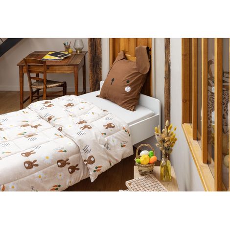 Couette imprimée réversible 240 x 220 cm + 2 taies d'oreiller 60 x 60 cm coton imprimé Pompon (1/4)