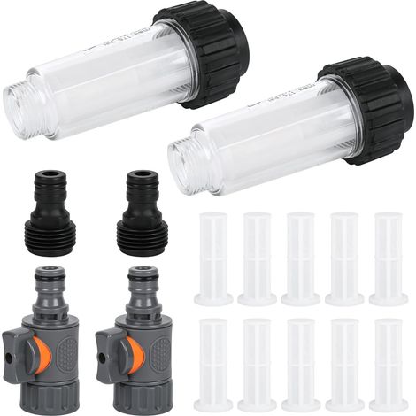 Filtre à Eau pour Camping-Car, Lot de 2 Filtre Tuyau Arrosage 3/4 Pouce avec Adaptateur Rapide et Vanne de Régulation, pour Caravane, Bateau, Nettoyeur Haute Pression et Pompe de Jardin (1/5)