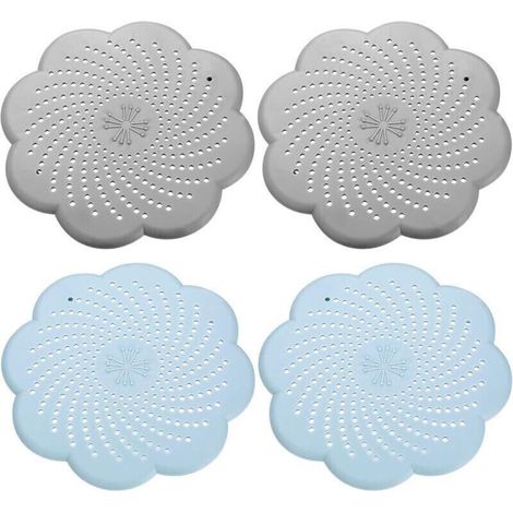 4 Pcs Tamis d'Écoulement en Silicone Universels, Protection de Drain de Silicone,Attrape Cheveux Douche et Filtre Cheveux Baignoire,pour Évier, Cuisine et Douche - 2 Gris&2 Bleus (1/4)