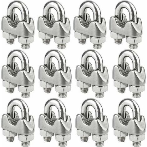 Abrazadera de acero inoxidable 304 tipo U con abrazadera M4 para cable de acero de 4 mm de diámetro - 12 unidades