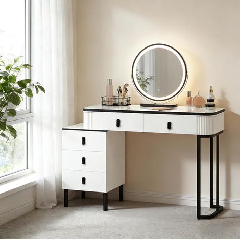 coiffeuse 100 x 40 x 126 cm noir et blanc – miroir pivotant 360° (1/5)