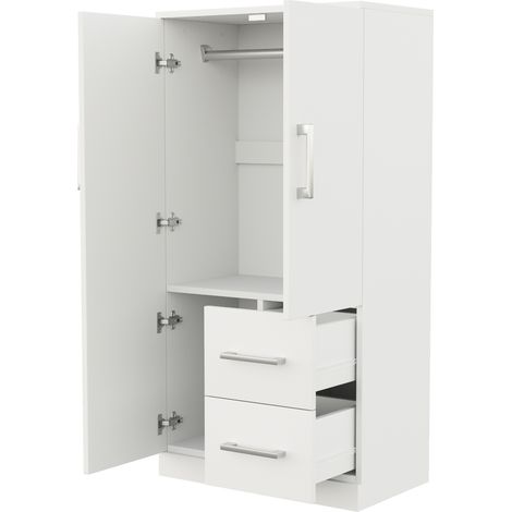 Armario blanco 70 x 40 x 135 cm con 2 cajones y compartimentos de almacenamiento (1/5)