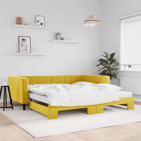 Lit gigogne,Lit Adulte,Lit de jour avec gigogne et matelas jaune 100x200 cm velours CIV771308 (1/5)