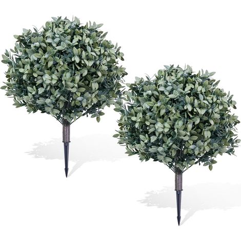 Lot De 2 Topiaires Artificielles En Buis Avec Piquet Métallique, Décor d'Extérieur Résistant Aux UV, Plantes Artificielles 65 x 40 cm Pour Terrasse, Cour Et Jardin (1/5)