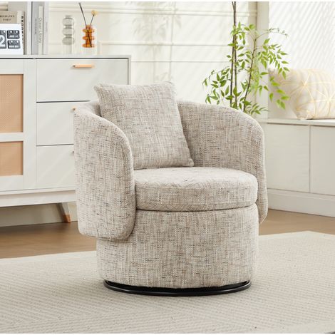Fauteuil pivotant 360° ivoire en tissu chenille avec rangement caché pour coin lecture - CHICFURN (1/5)