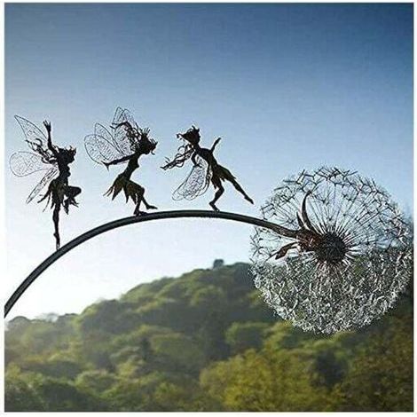 Fées Et Pissenlits Dansent Ensemble Fées Et Pissenlits Dansent Ensemble Piquets De Jardin Décor Jardin Art Ornements De Pelouse en Plein Air Fées Lutins (B) (1/5)