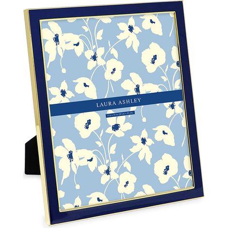 Cadre photo bleu marine en émail avec chevalet, pour comptoir, présentation de table, bibliothèque, bureau, décoration murale, galerie de photos (20,3 x 25,4 cm, bleu marine avec doré) (1/5)