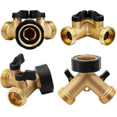 Répartiteur Tuyau Arrosage - Laiton - Raccord Y 2 Voies - 19 mm - Pour Jardin Pelouse Agriculture - Lot de 2 (1/4)