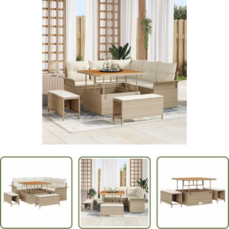 Mobilier extérieur - Ensemble de canapé de jardin avec coussin 8 pcs Beige polyrotin (1/5)