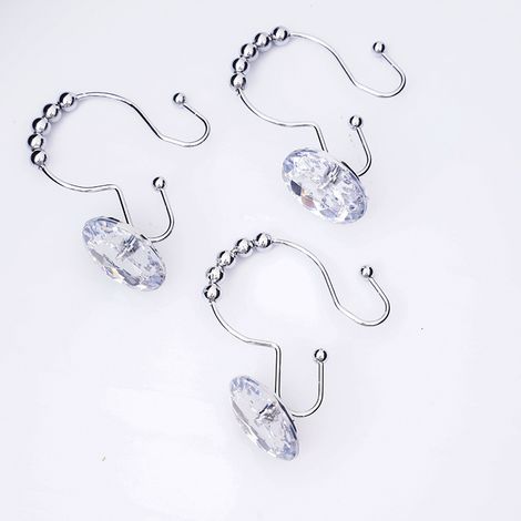 Lot de 12 crochets de rideau de douche pour salle de bain, doubles anneaux anti-rouille en cristal strass, glissières fluides pour tringles et doublures (1/4)