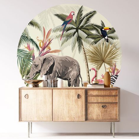 Sticker mural rond / cercle - Jungle Animaux - Diamètre 30 cm - Adhésif MAT (1/3)