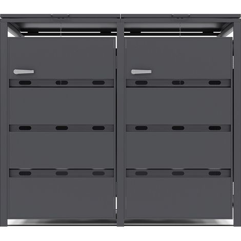 Cestino per rifiuti in acciaio zincato grigio antracite - 0,6 mm - 2 bidoni da 240L - L132 x P80 x H116 cm - LOKAFA
