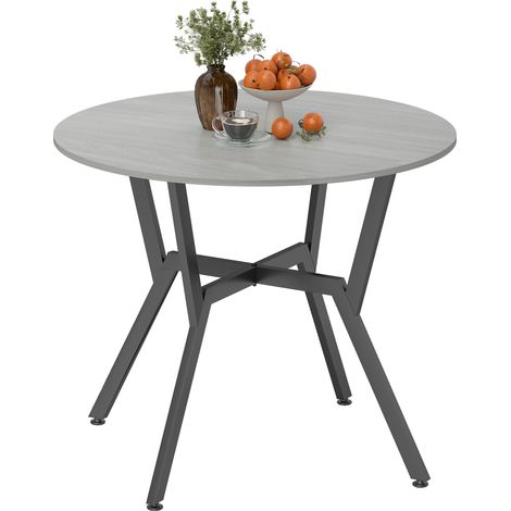 Round Grey Dining Table with Black Legs and Anti-Slip Foot Pads for Living Room or Kitchen,90x76cm