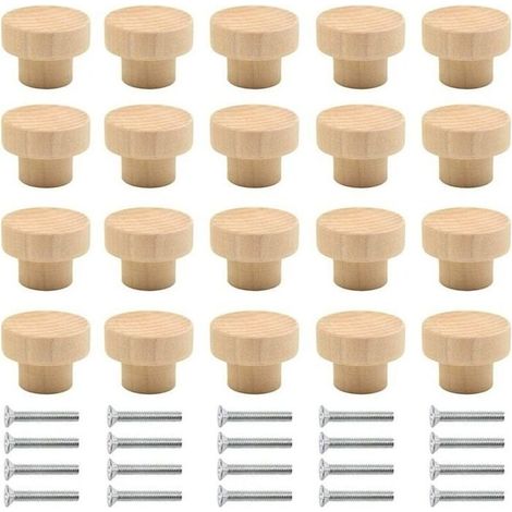 Lot de 20 poignées de placard en bois naturel rond pour placard, porte, tiroir, armoire, dressing, cuisine, etc. (couleur bois) - B (1/4)
