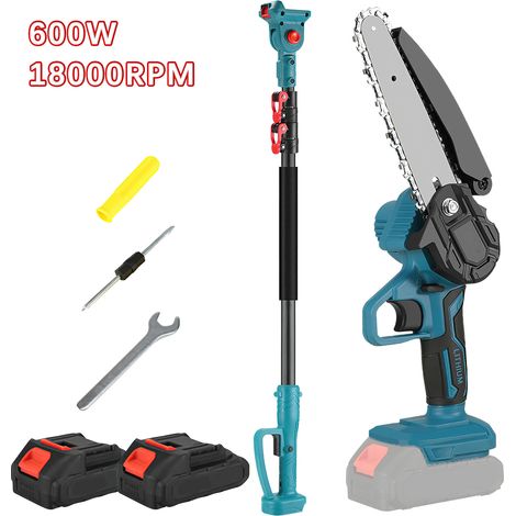 Élagueuse sans fil 6" (15cm), Elagueuse sur perche 600W, Élagueuse électrique sur perche télescopique de 1,1 à 2 m, 2X Batteries (1/5)