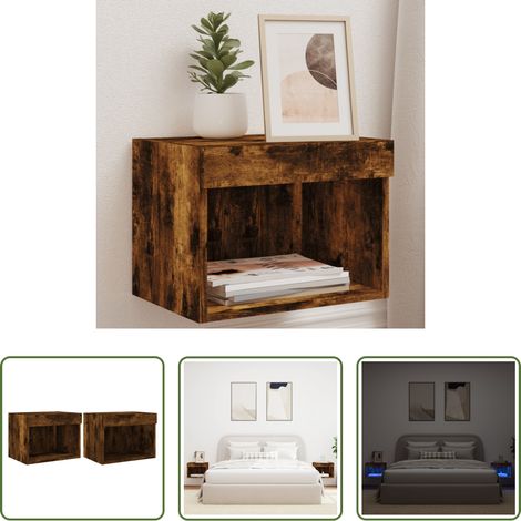 LED-Leuchten -  Wand-Nachttische mit LED-Leuchten 2 Stk. Räuchereiche (1/5)