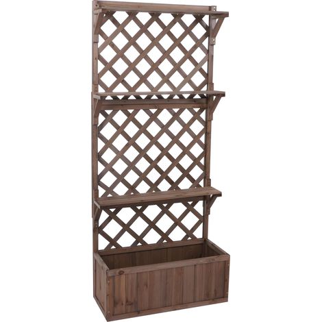 Maceta elevada HHG-661, jardinera/maceta, espaldera, rejilla, superficie de apoyo, madera, MVG 177 x 77 x 33 cm, marrón