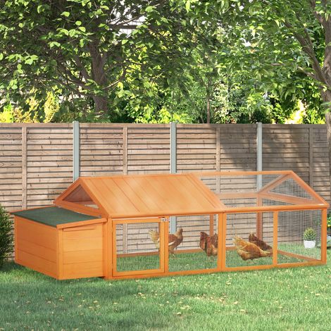 Poulailler avec nichoir, porte et toit ouvrant pour 4 à 8 poules, 240 x 112,5 x 76 cm, orange (1/5)